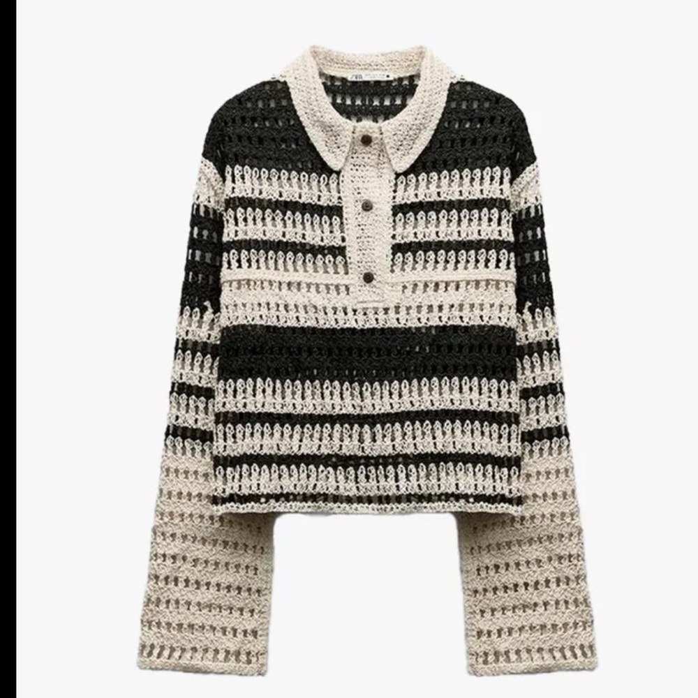 Zara Black and Cream Crochet Top